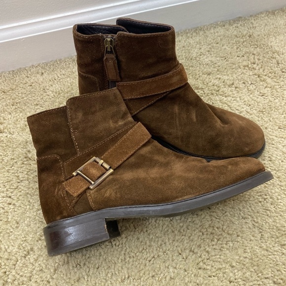 Aquatalia Bree Water Resistant Brown Suede Booties Boots Size 6 Leather Italy - Picture 3 of 9